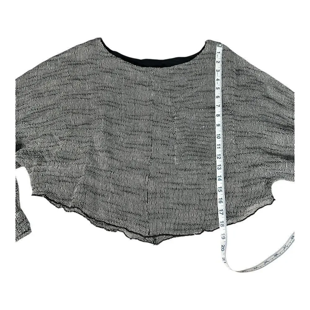 Free People Black & White Boat Neck Tight Knit Long Sleeve Cropped Sweater Small